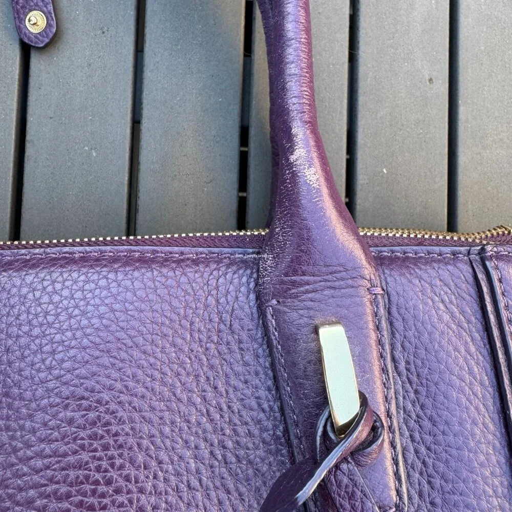 Tumi Women's Purple Leather Laptop Briefcase | Gold Hardware - Picture 6 of 13